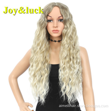 22inch Water Wave Brown Ombre Golden Blonde Wholesale Hair Wig For Women Cosplay Party Long Natural Curly Synthetic Hair Wigs